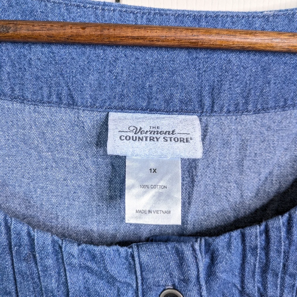 The Vermont Country Store Denim Maxi House Dress 1X Embroidered Floral Prairie - Picture 5 of 8